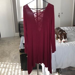 Burgundy Criss-Cross Open Back Dress